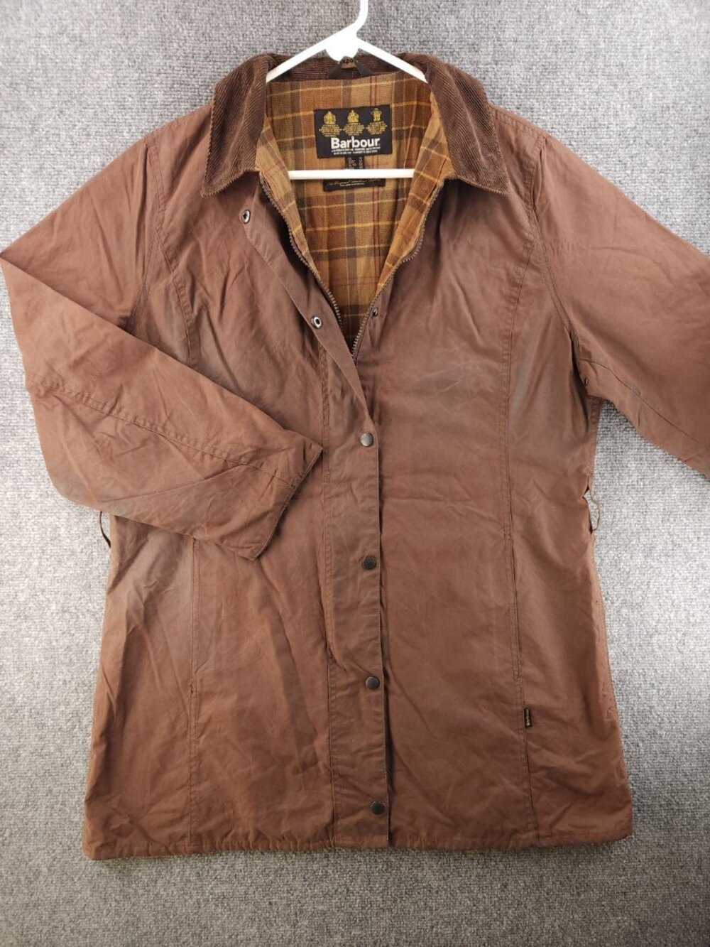 Barbour L1701 Newmarket Mac 12 US Wax Jacket Women Reddish Brown Pockets Collar
